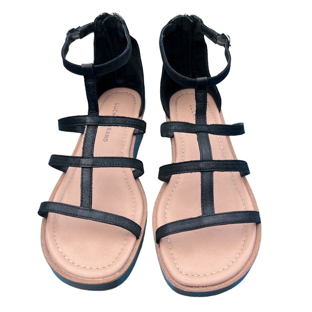 Lucky Brand Women’s Black Leather Cage Sandals Fits like a 9, tagged 8.5 / 39 - Picture 2 of 13